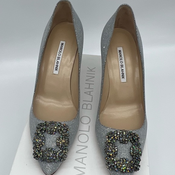 Authentic Manolo Blahnik classic silver Hangisi 70mm - Picture 13 of 15